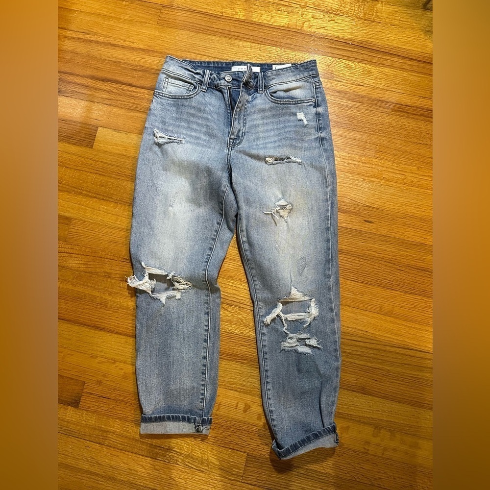 Eunina high Rise relaxed cropped Distressed Blue Jeans size 5 (b4